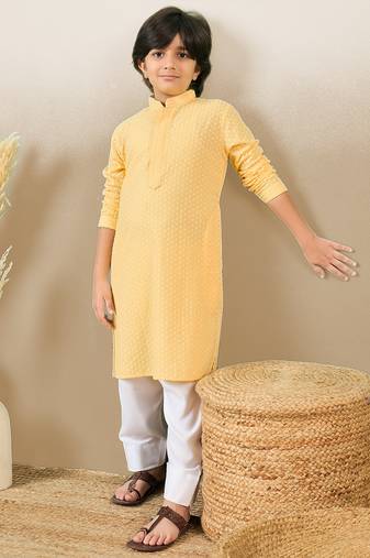 Premium cotton chikankari embroidered yellow kurta set