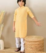Premium cotton chikankari embroidered yellow kurta set