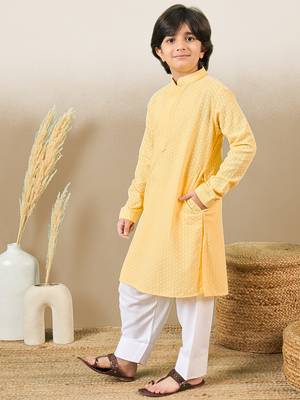 Premium cotton chikankari embroidered yellow kurta set 3