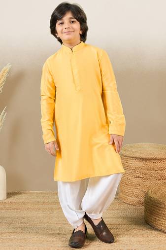 premium cotton yellow kurta for boys
