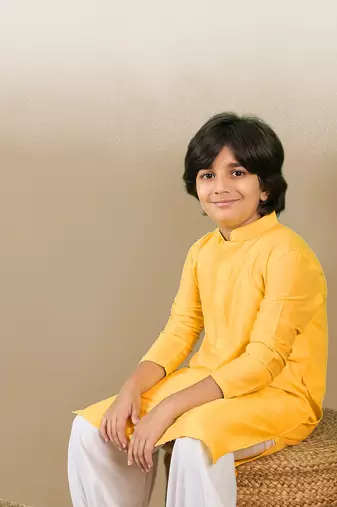 premium cotton yellow kurta for boys
