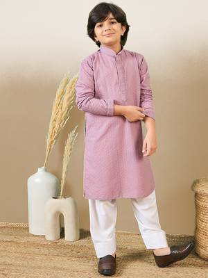 Stylish chikankari embroidered purple kurta set 1