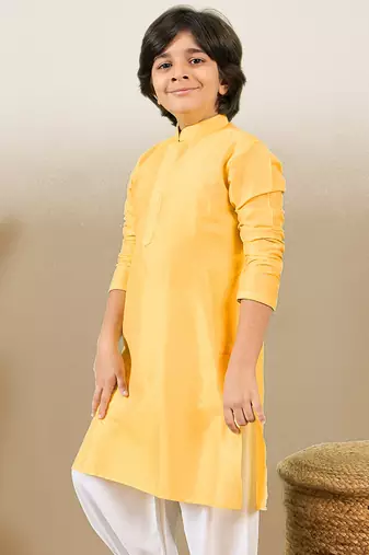 premium cotton yellow kurta for boys