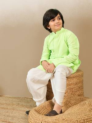Stylish chikankari embroidered light green kurta set 1