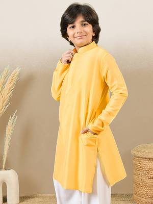 premium cotton yellow kurta for boys 5