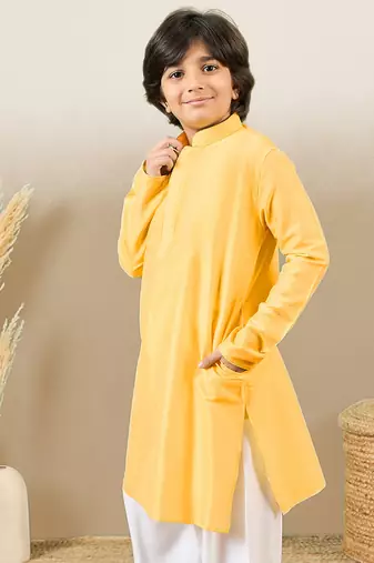 premium cotton yellow kurta for boys