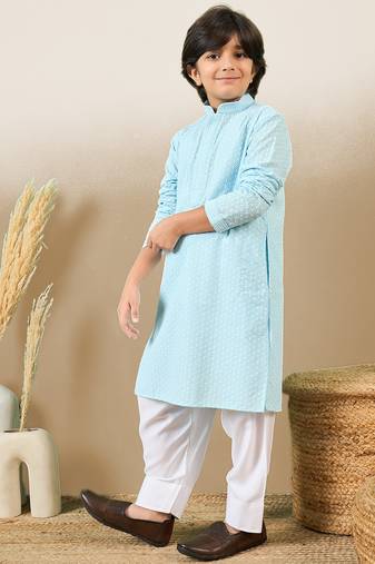 Premium cotton chikankari embroidered blue kurta set