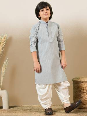 Stylish chikankari embroidered grey kurta set 1