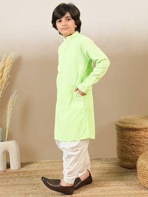 Stylish chikankari embroidered light green kurta set 3
