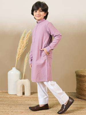 Stylish chikankari embroidered purple kurta set 3