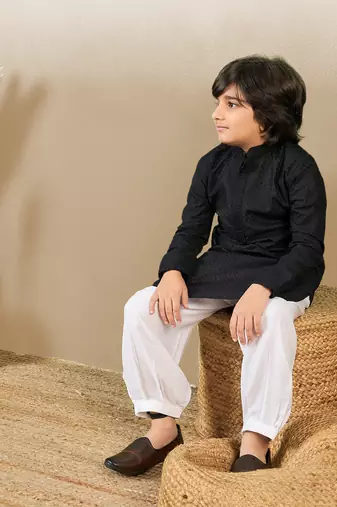 Stylish chikankari embroidered black kurta set