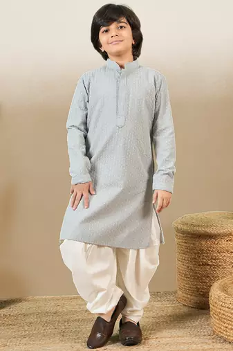 Stylish chikankari embroidered grey kurta set