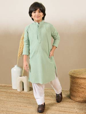 Stylish chikankari embroidered green kurta set 1