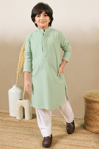 Stylish chikankari embroidered green kurta set