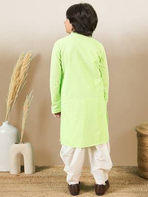 Stylish chikankari embroidered light green kurta set 4