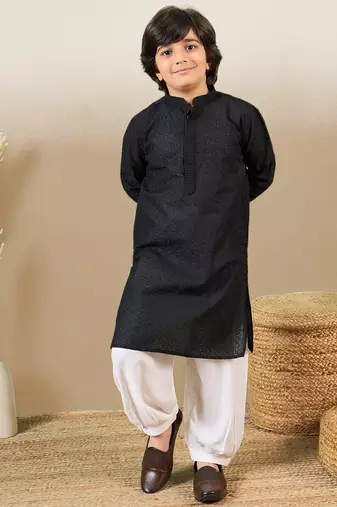 Stylish chikankari embroidered black kurta set