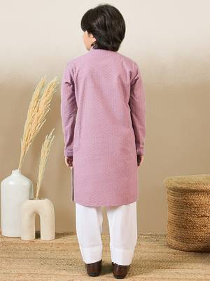 Stylish chikankari embroidered purple kurta set 4
