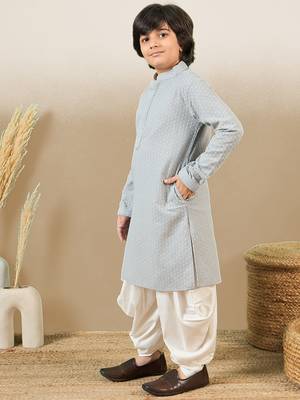 Stylish chikankari embroidered grey kurta set 3