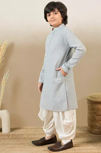 Stylish chikankari embroidered grey kurta set
