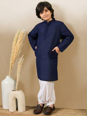 Stylish chikankari embroidered deep blue kurta set 1