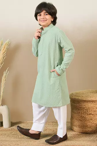 Stylish chikankari embroidered green kurta set