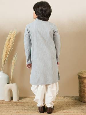 Stylish chikankari embroidered grey kurta set 4