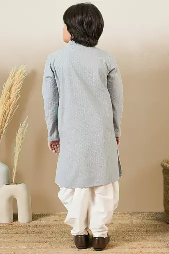 Stylish chikankari embroidered grey kurta set