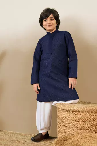 Stylish chikankari embroidered deep blue kurta set
