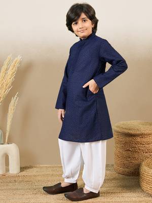 Stylish chikankari embroidered deep blue kurta set 3