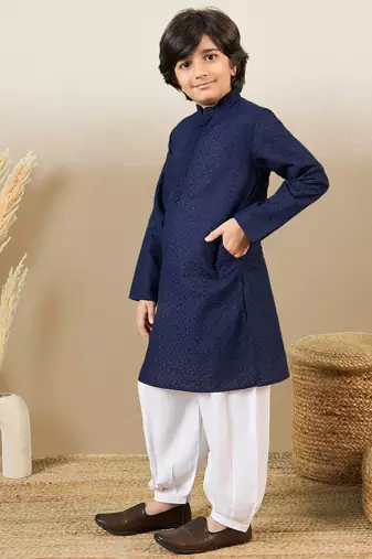 Stylish chikankari embroidered deep blue kurta set