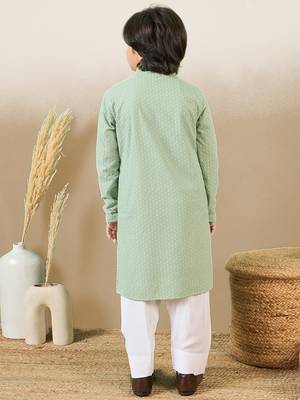 Stylish chikankari embroidered green kurta set 4