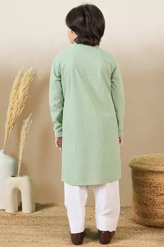 Stylish chikankari embroidered green kurta set