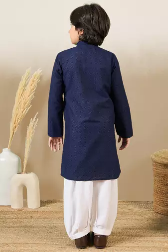 Stylish chikankari embroidered deep blue kurta set