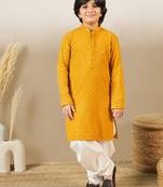 Boys designer chikankari & sequinned yellow kurta set