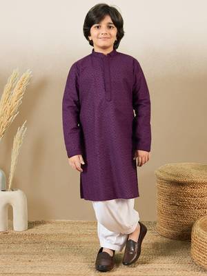 Premium cotton chikankari embroidered purple kurta set 2