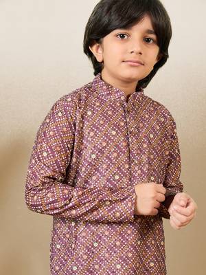 printed purple kurta set with sequins 2
