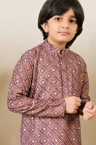 printed purple kurta set with sequins