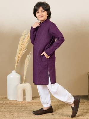 Premium cotton chikankari embroidered purple kurta set 3
