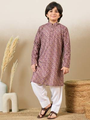 printed purple kurta set with sequins 1