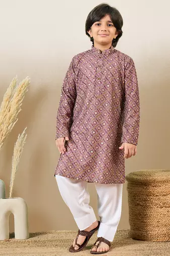 printed purple kurta set with sequins