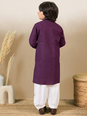 Premium cotton chikankari embroidered purple kurta set 4