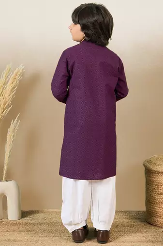 Premium cotton chikankari embroidered purple kurta set
