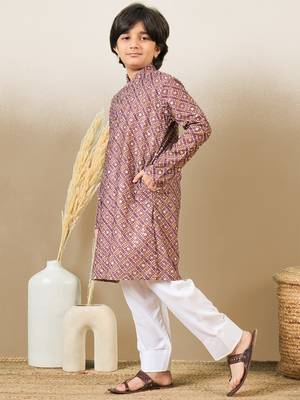 printed purple kurta set with sequins 3