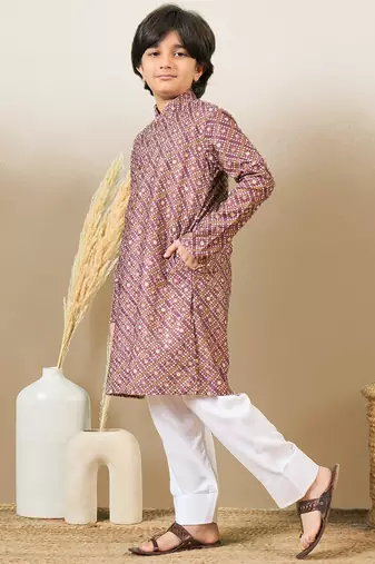 printed purple kurta set with sequins