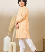 Stylish chikankari embroidered beige kurta set