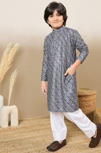 printed grey kurta set with sequins