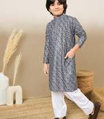 printed grey kurta set with sequins