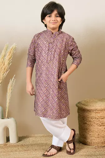 printed purple kurta set with sequins