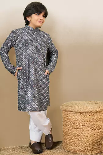 printed grey kurta set with sequins