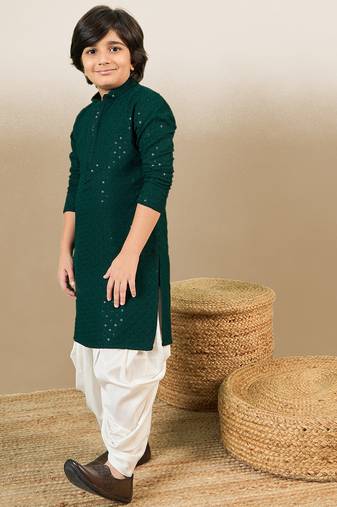 Boys designer chikankari & sequinned purple kurta set